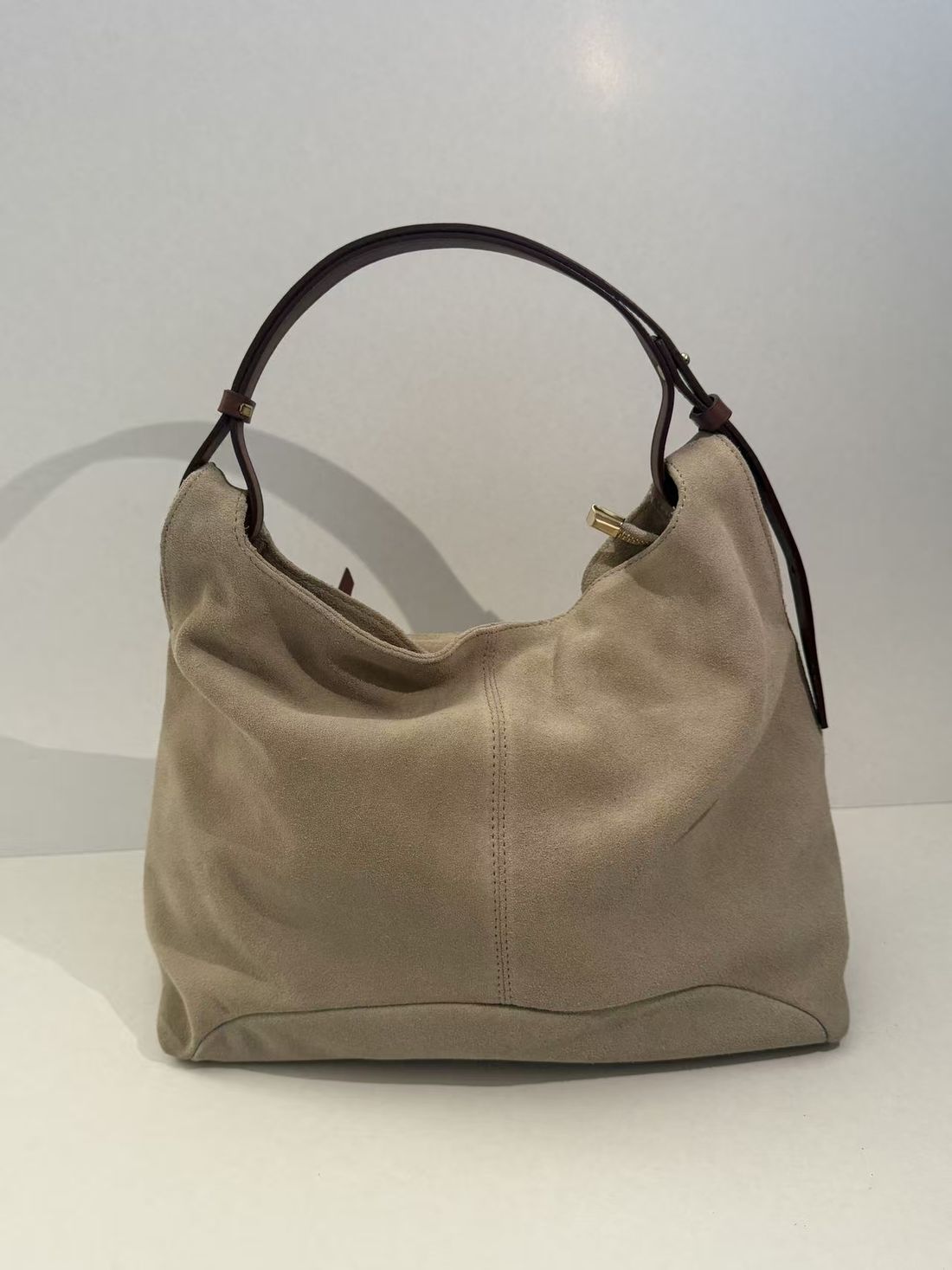 Suede hobo — nubuck-trimmed handle